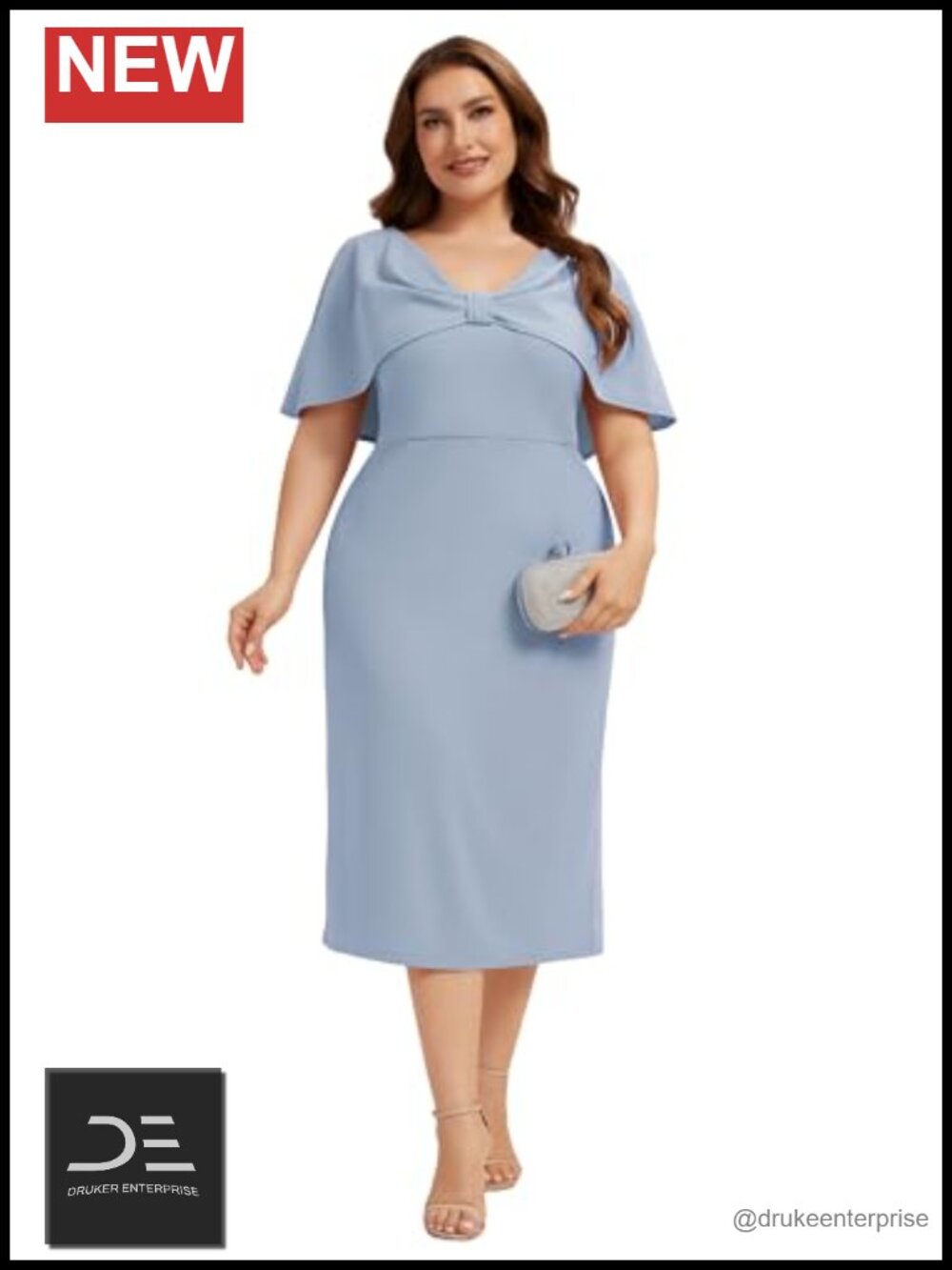 Plus Size Sheath Dress Cape Sleeve V-Neck Cocktail Formal Wedding Guest